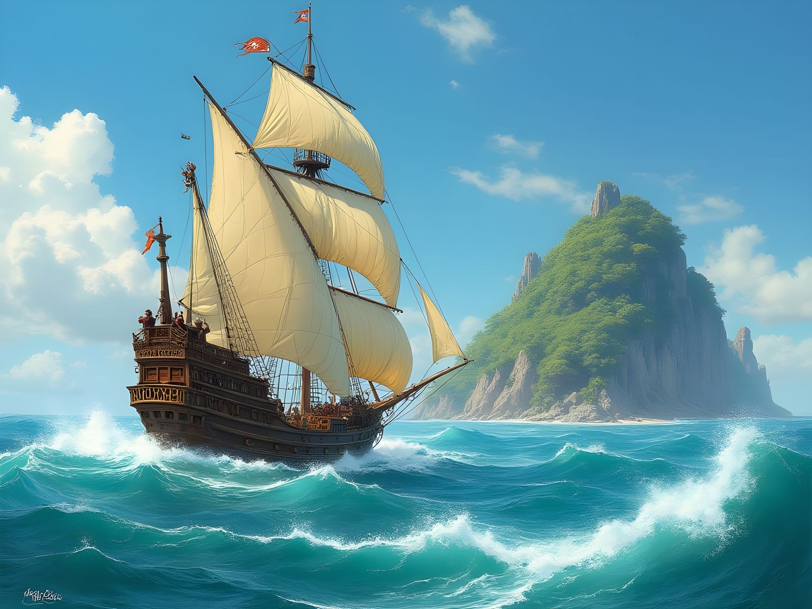 Fantasy Pirate Ship Sailing to Adventure