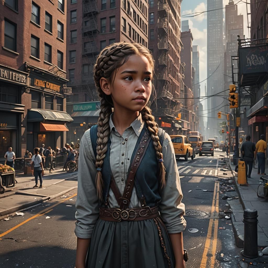 Girl with Braids in Deserted New York City