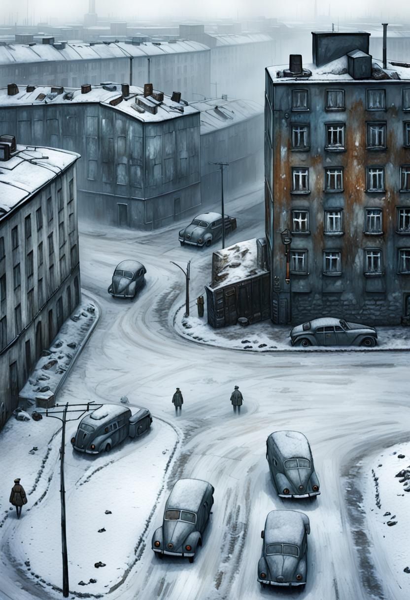 Berlin Wall Aerial View in Cold War Style