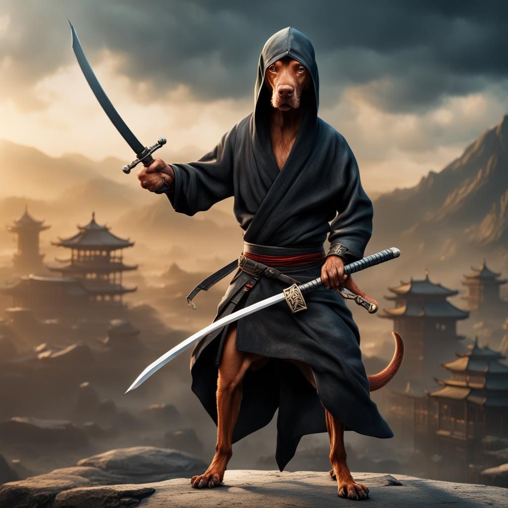 Vizsla Ninja Warrior with Tanto Blade