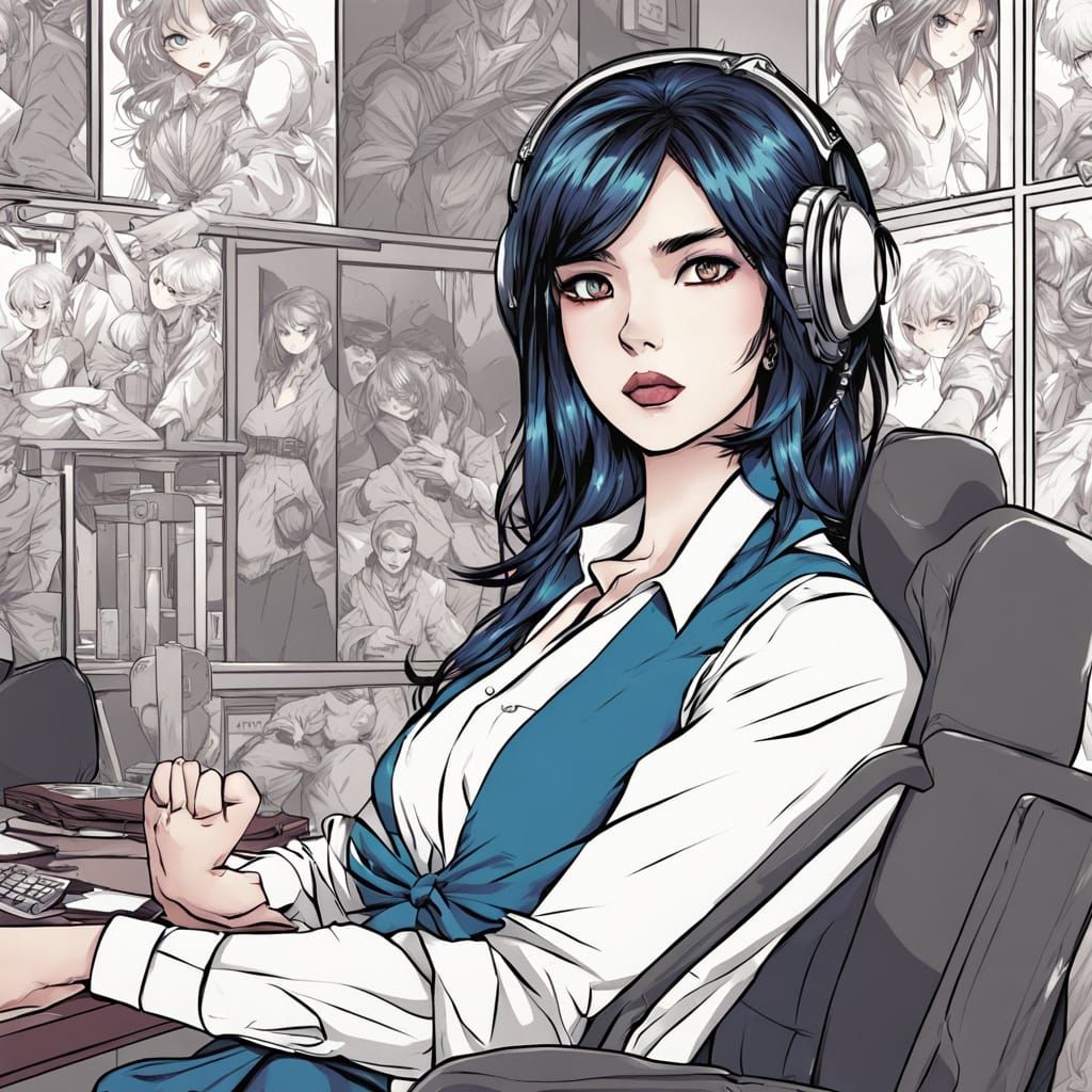 Vampire Woman in Combat Helmet - Comic Art Style