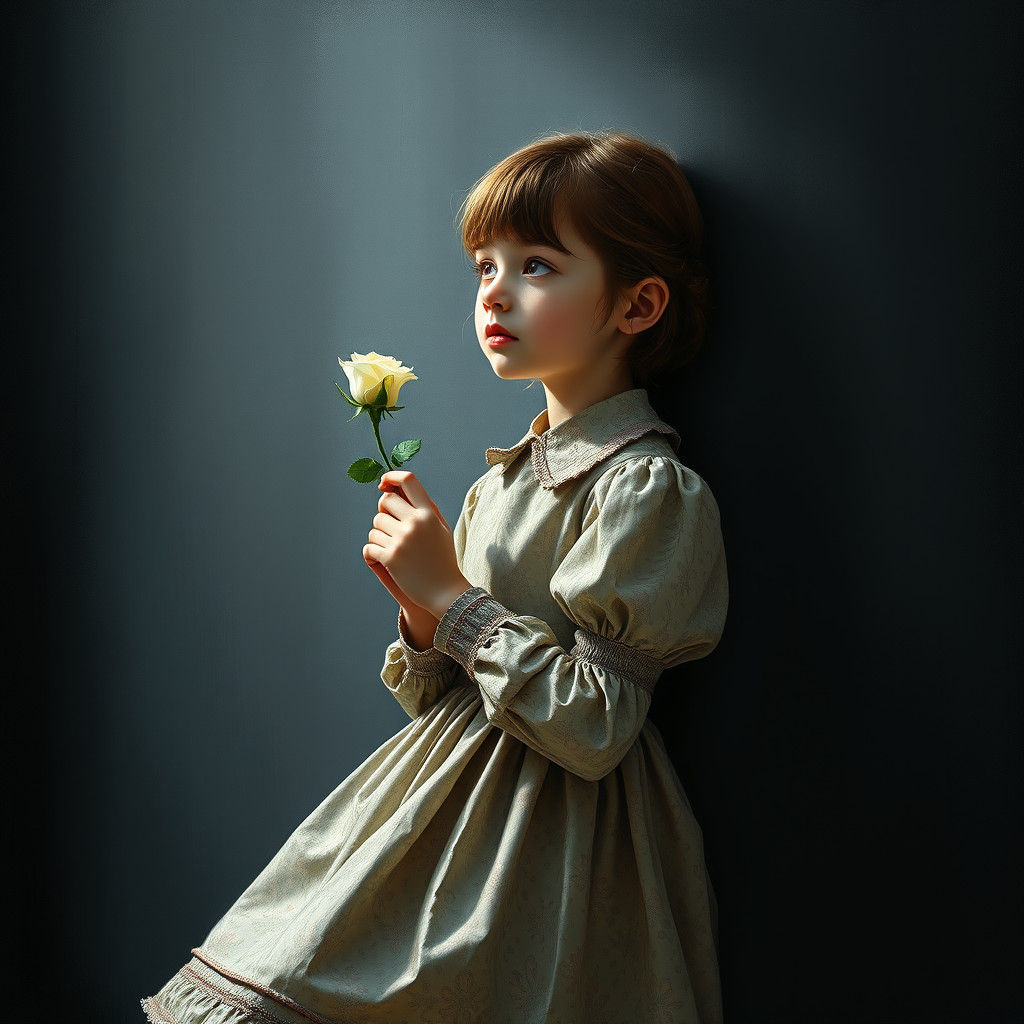 Girl with Rose: Expressionist Impasto Painting