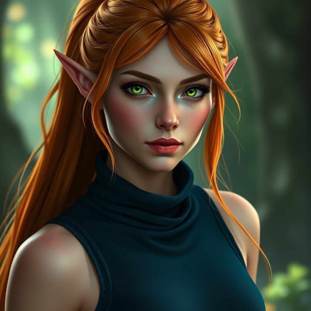 Ethereal Elf Druid in Vibrant Orange Hair and Emerald Green ...