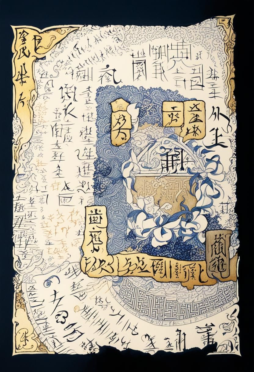 Gothic Cipher on Ancient Scroll with Scribble-Pen Detailing