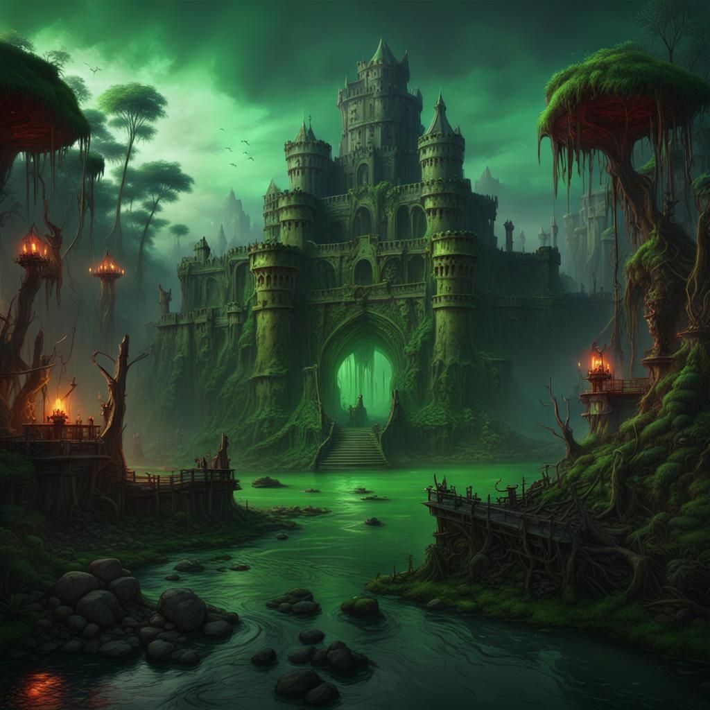 Voodoo Fortress in Haunted Swamp: Fantasy Concept Art