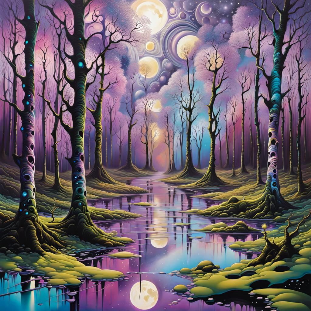 Etherial Moonlight Graffiti Art with Fractal Lines