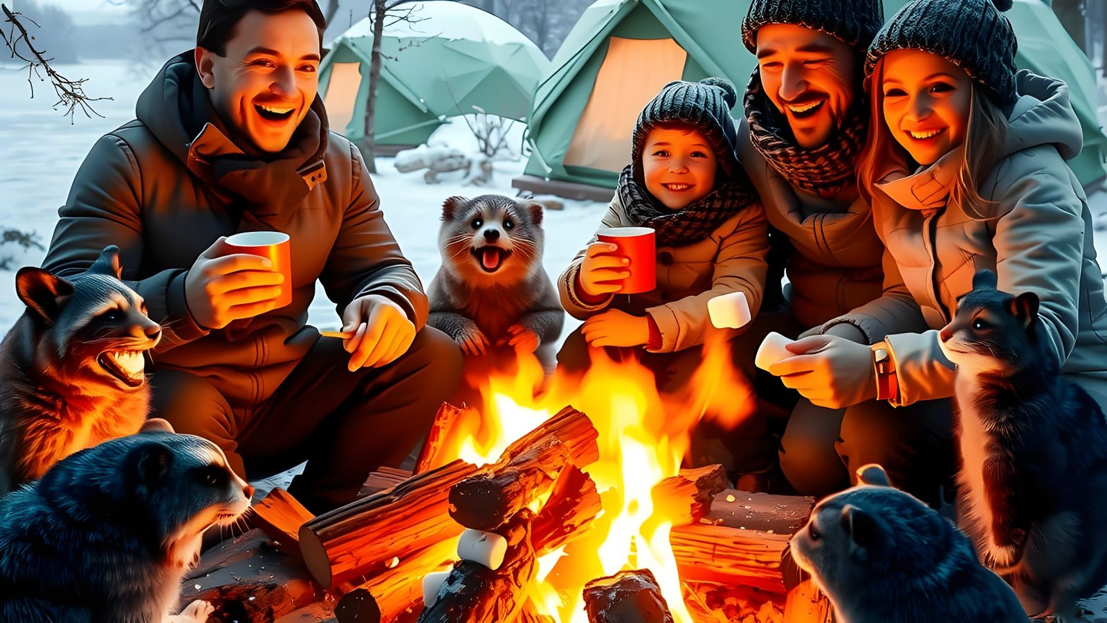 Cozy Winter Family Campfire Gathering
