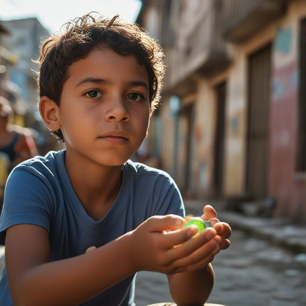 Boy Playing Marbles: Street Photography Portrait