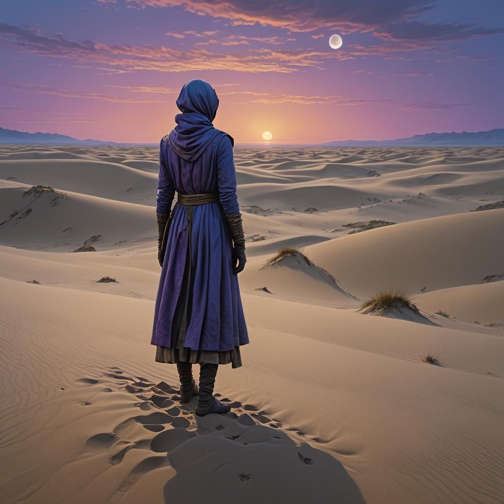 Fremen Woman in Stillsuit on Dune Sea