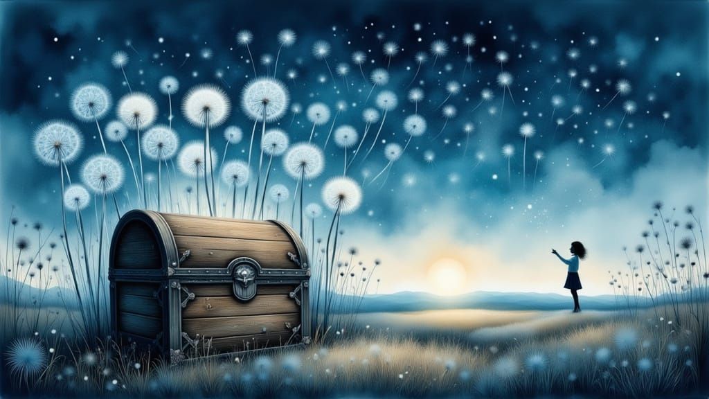 Ethereal Dandelion Seeds Overflowing Treasure Chest