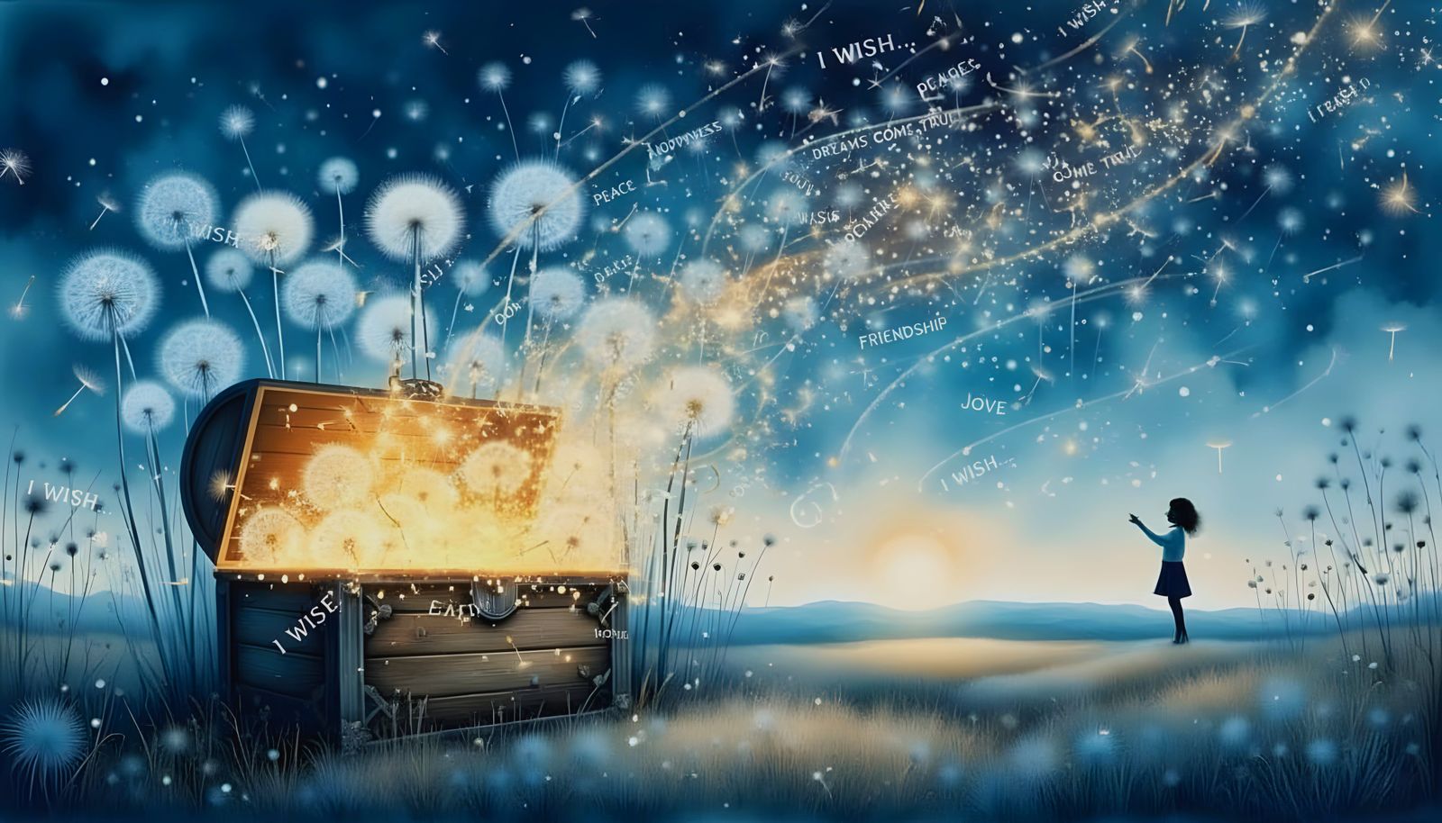 Ethereal Dandelion Wishes in Twilight Sky