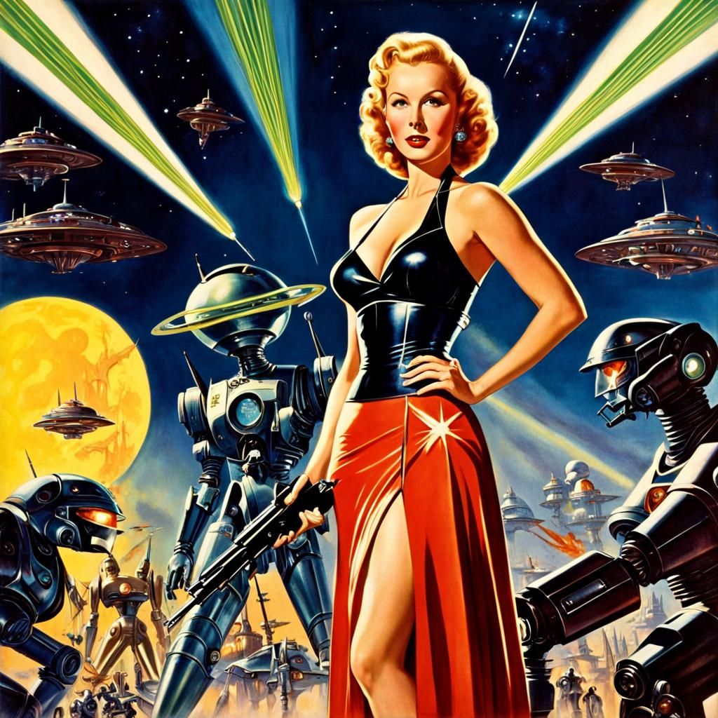 Retro Sci-Fi Space Princess with Laser Gun
