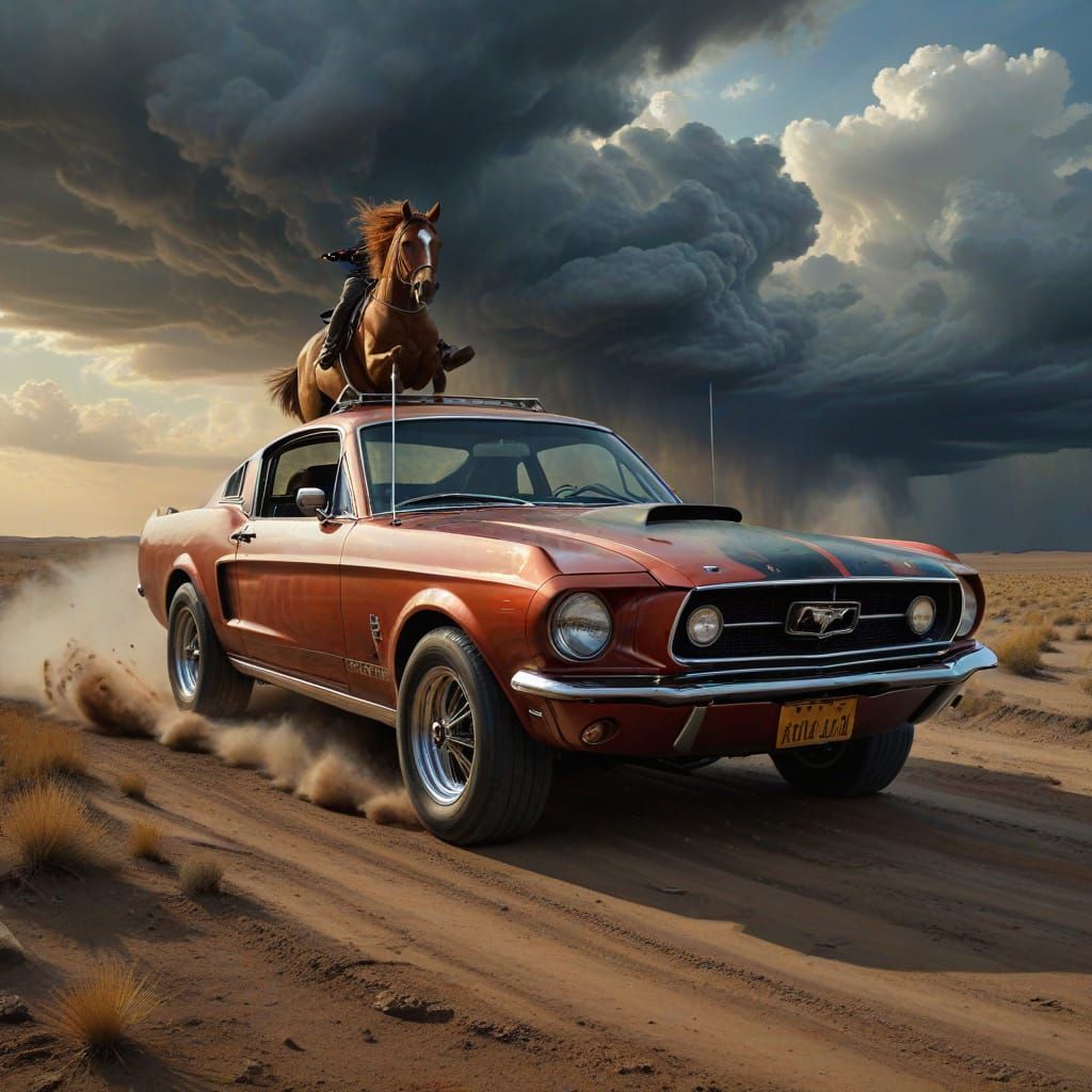 Batu Khan Rides Mustang on Desolate Plain