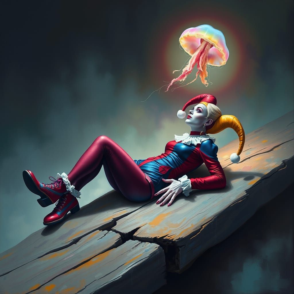 Harley Quinn in Dreamlike Surrealism with Jellyfish
