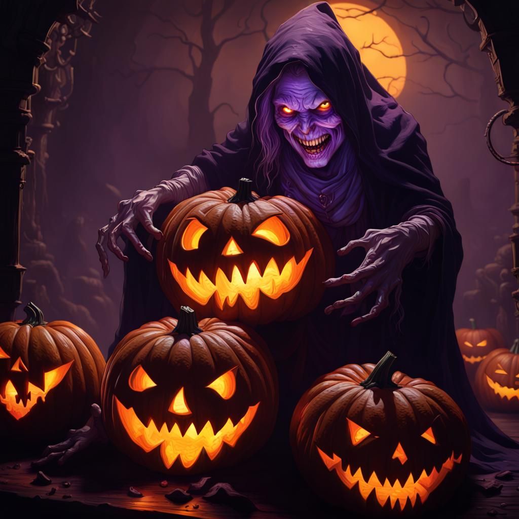 Horror Pumpkin Carving Brought to Life as Dark Fantasy Art