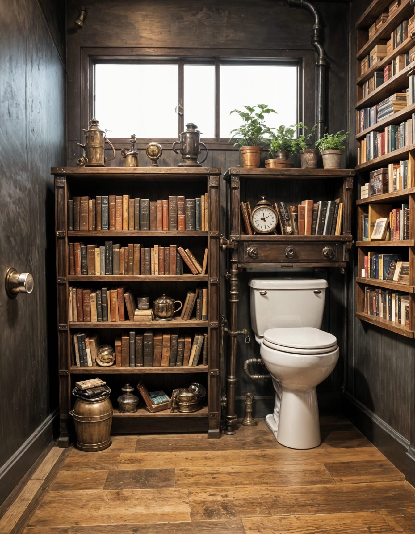 Steampunk Bathroom Library with Exquisite Plumbing