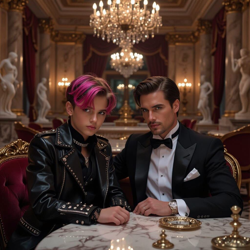 Gothic Youth in Opulent Showroom, Syd Mead Style