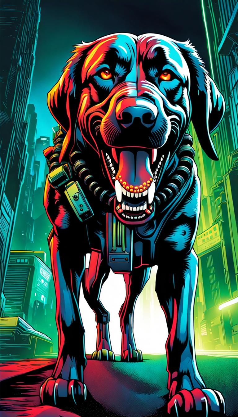 Cyberpunk Bloodhound: Vicious Cyborg Dog Portrait