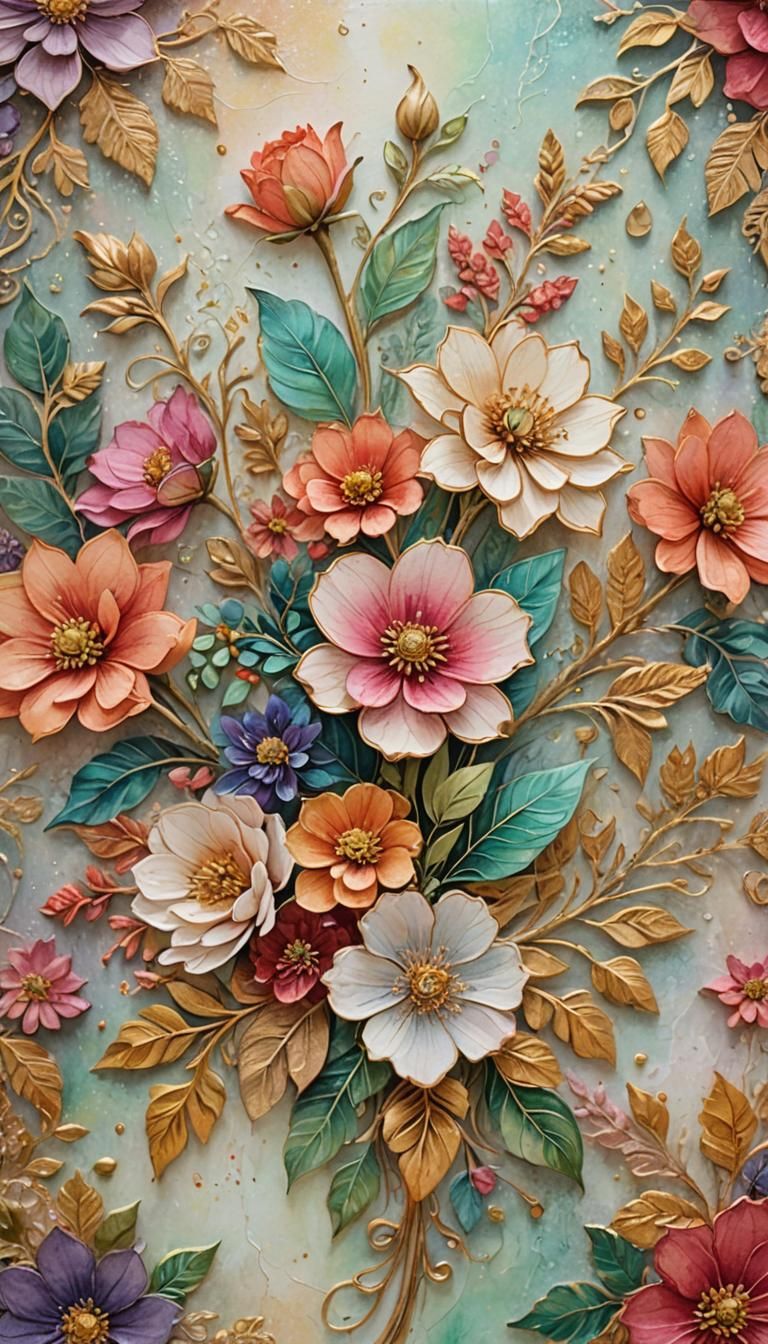 Floral Bouquet Watercolor Painting with 3D Elements