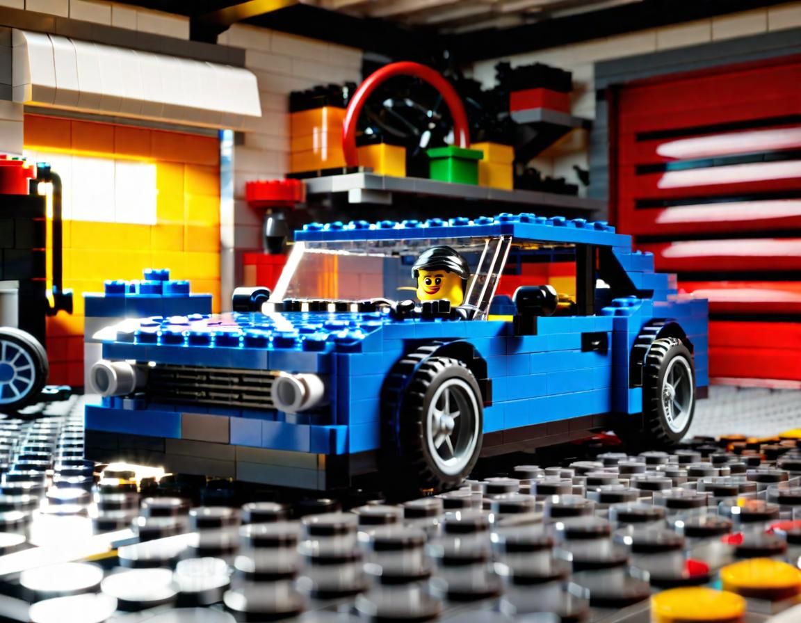 Detailed Lego Car in Garage Scene