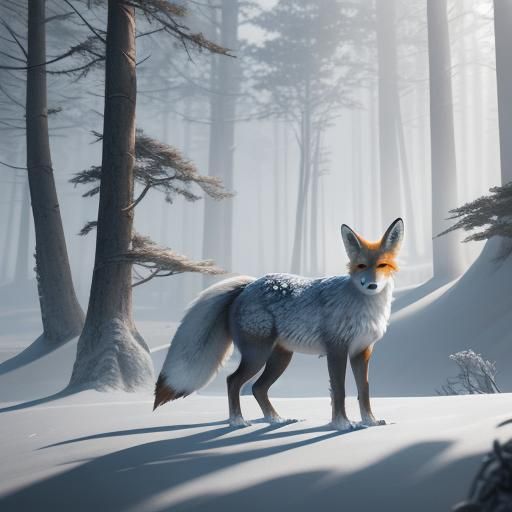 Battle-Worn Fox in Winter Forest: Fantasy Concept Art