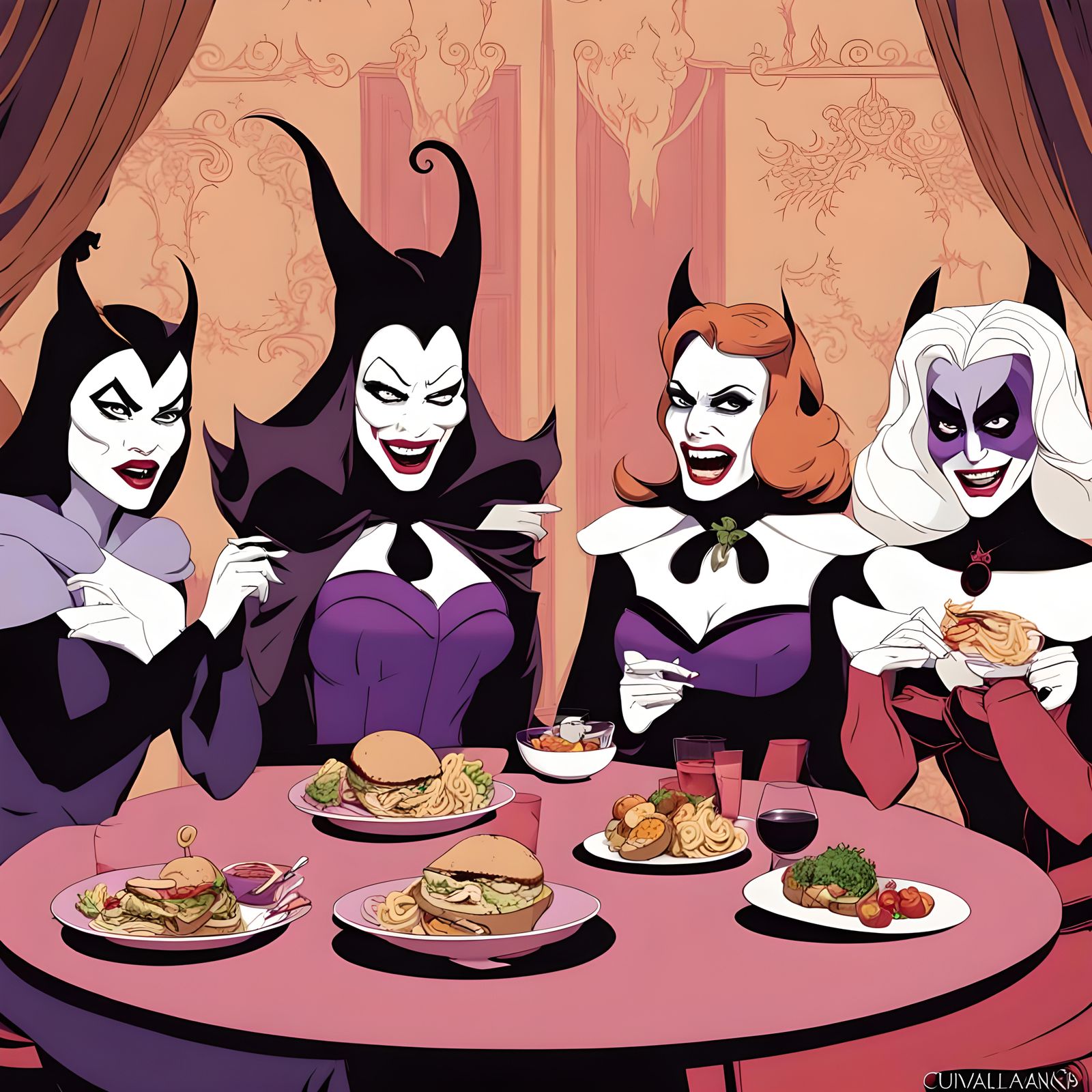 Four Female Villains at Lunch