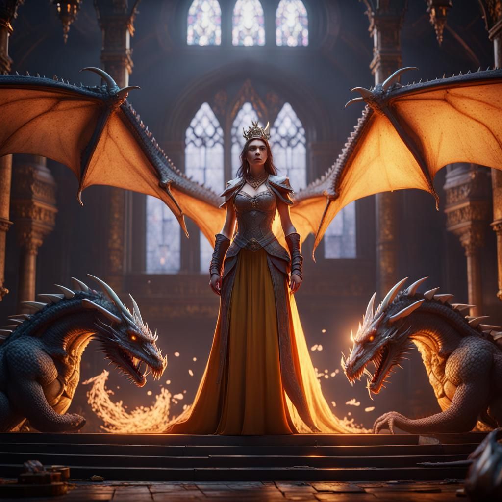 Epic Queen and Dragons in 3D Game Style