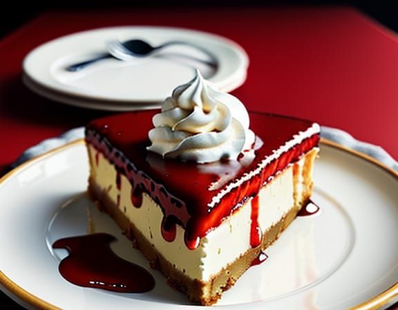 Delicious Cheesecake Slice with Strawberry Sauce