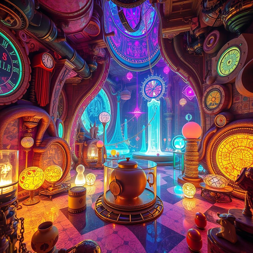Surreal Dreamscape with Glowing Artifacts and Radiant Lighti...
