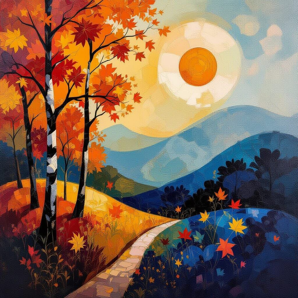 Abstract Autumn Painting: Vibrant Colors and Textures