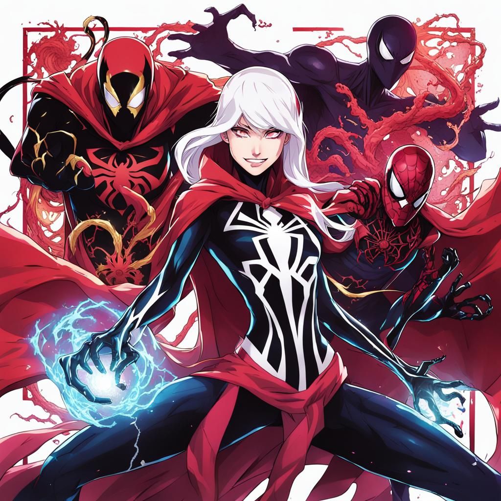 Spider-Gwen Carnage as Sorcerer Supreme in Anime Style