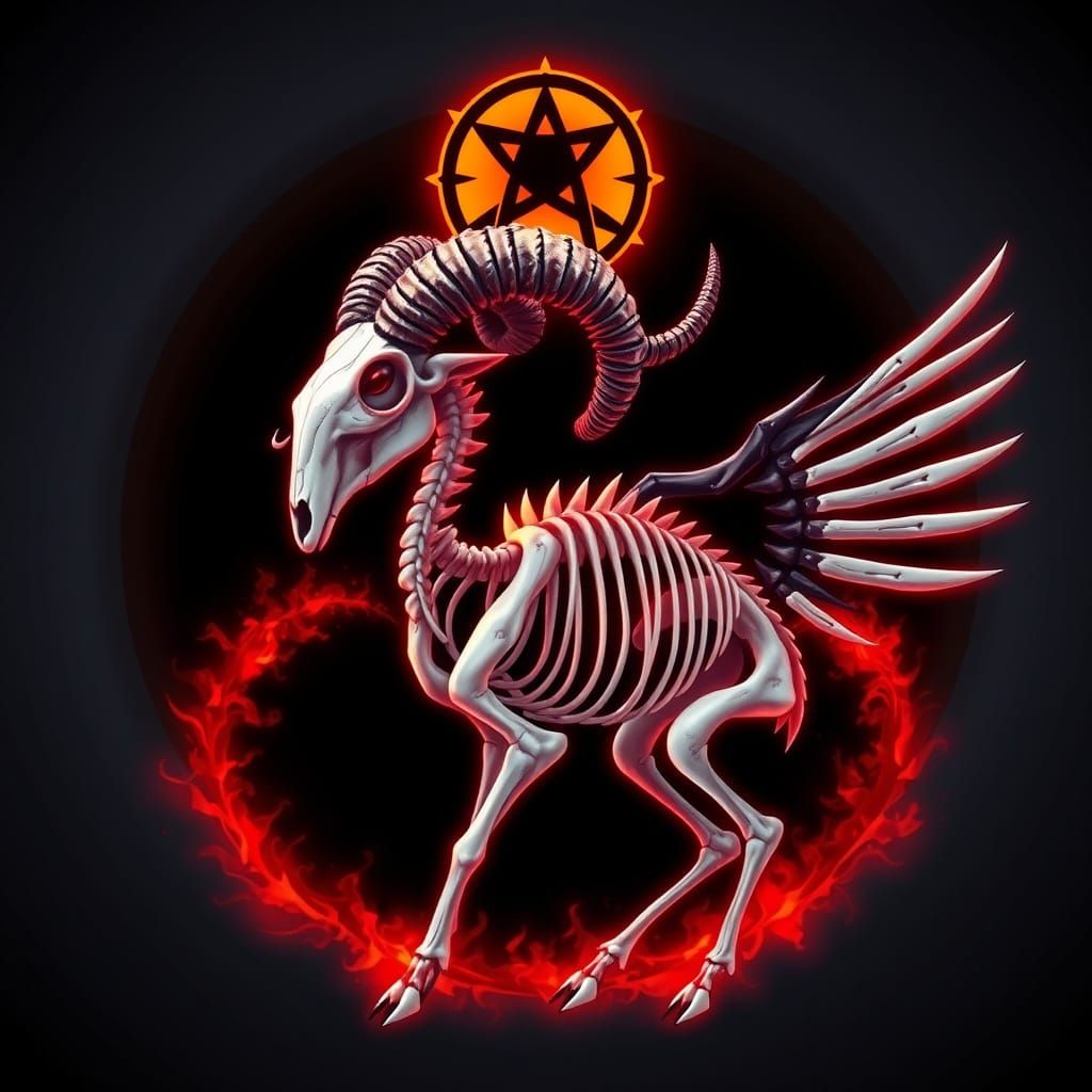 Skeletal Ram with Cosmic Aura in Anime Style