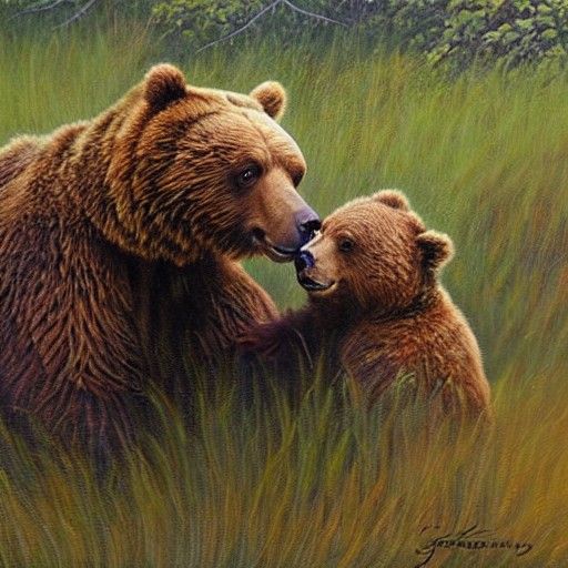 Brown Bears Cuddling: An Oil Painting