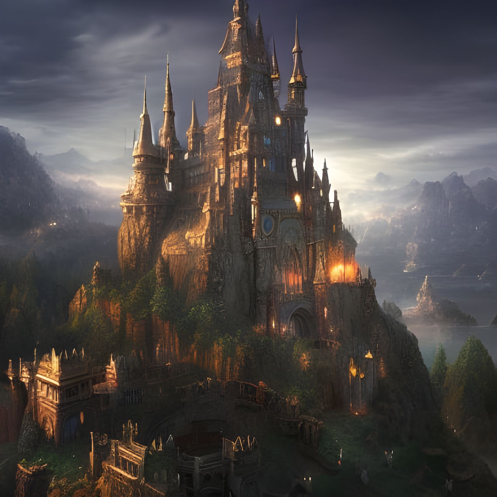Epic Fantasy Castle in Dramatic Digital Painting
