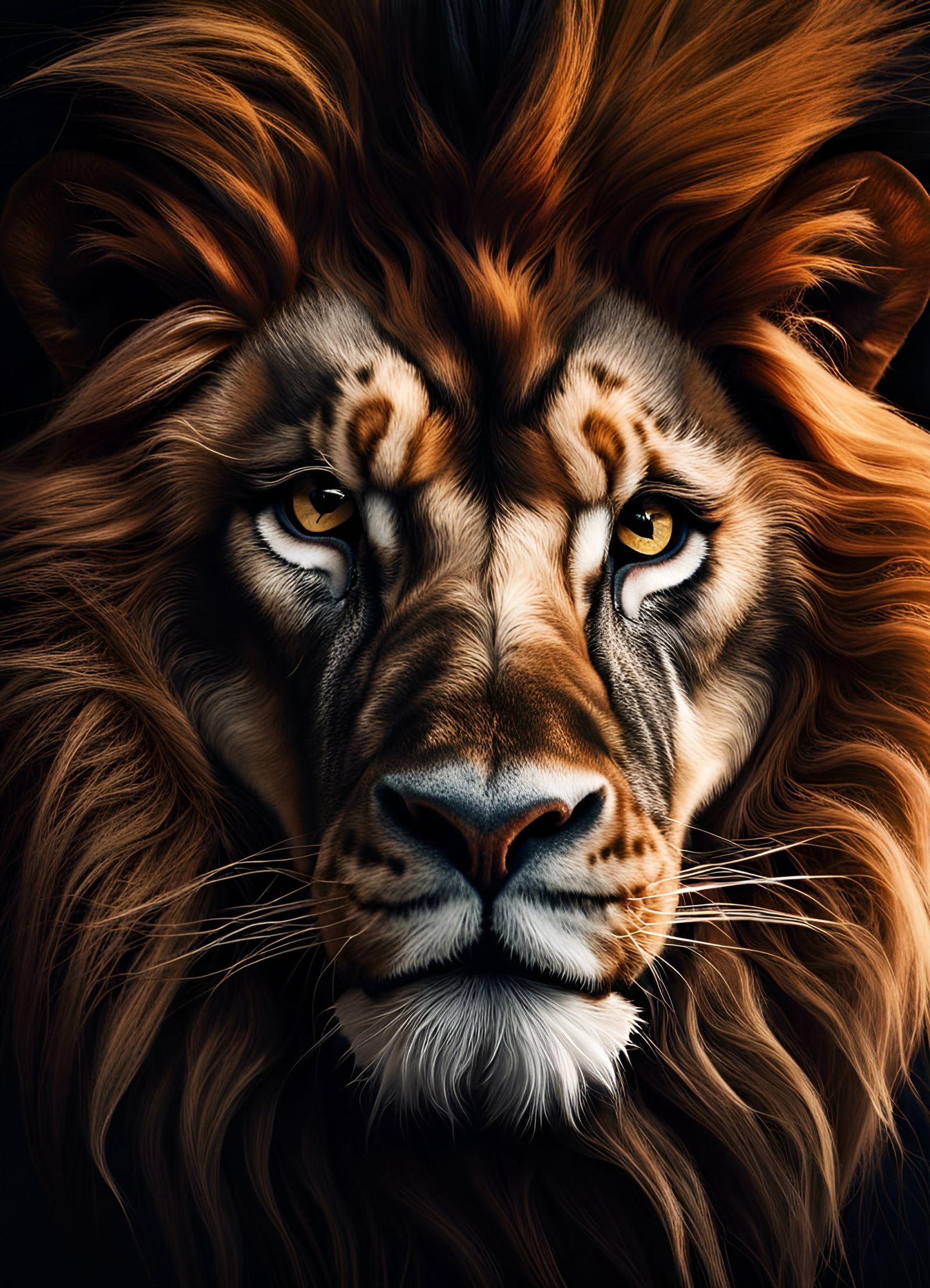 Closeup view of lion with magnificent mane