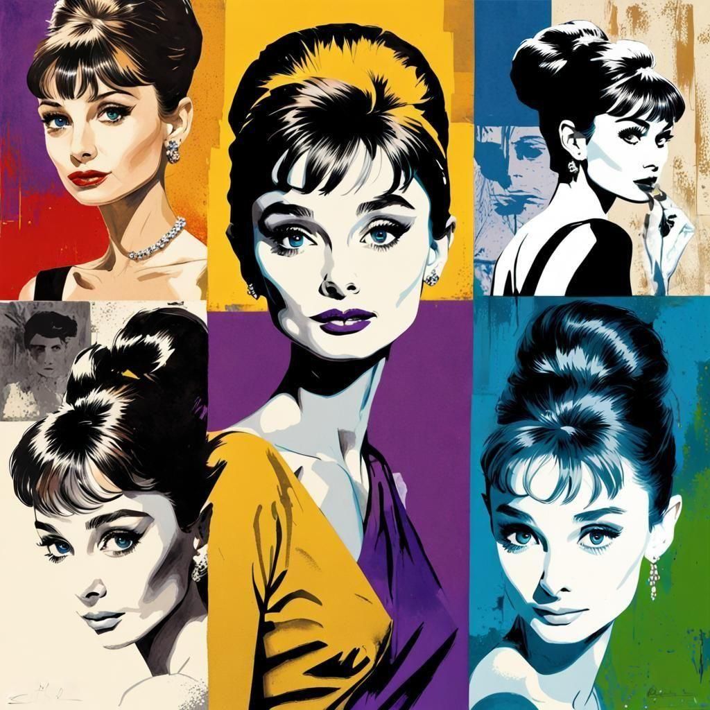 Audrey Hepburn Pop Art Sumi-e Collage
