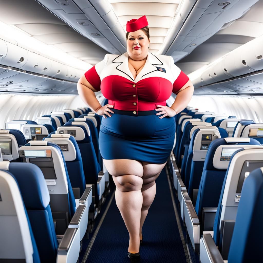 Plus-Size Flight Attendant with Exaggerated Figure