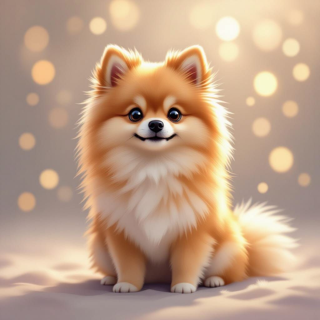Fluffy Pomeranian in Soft Light and Bokeh