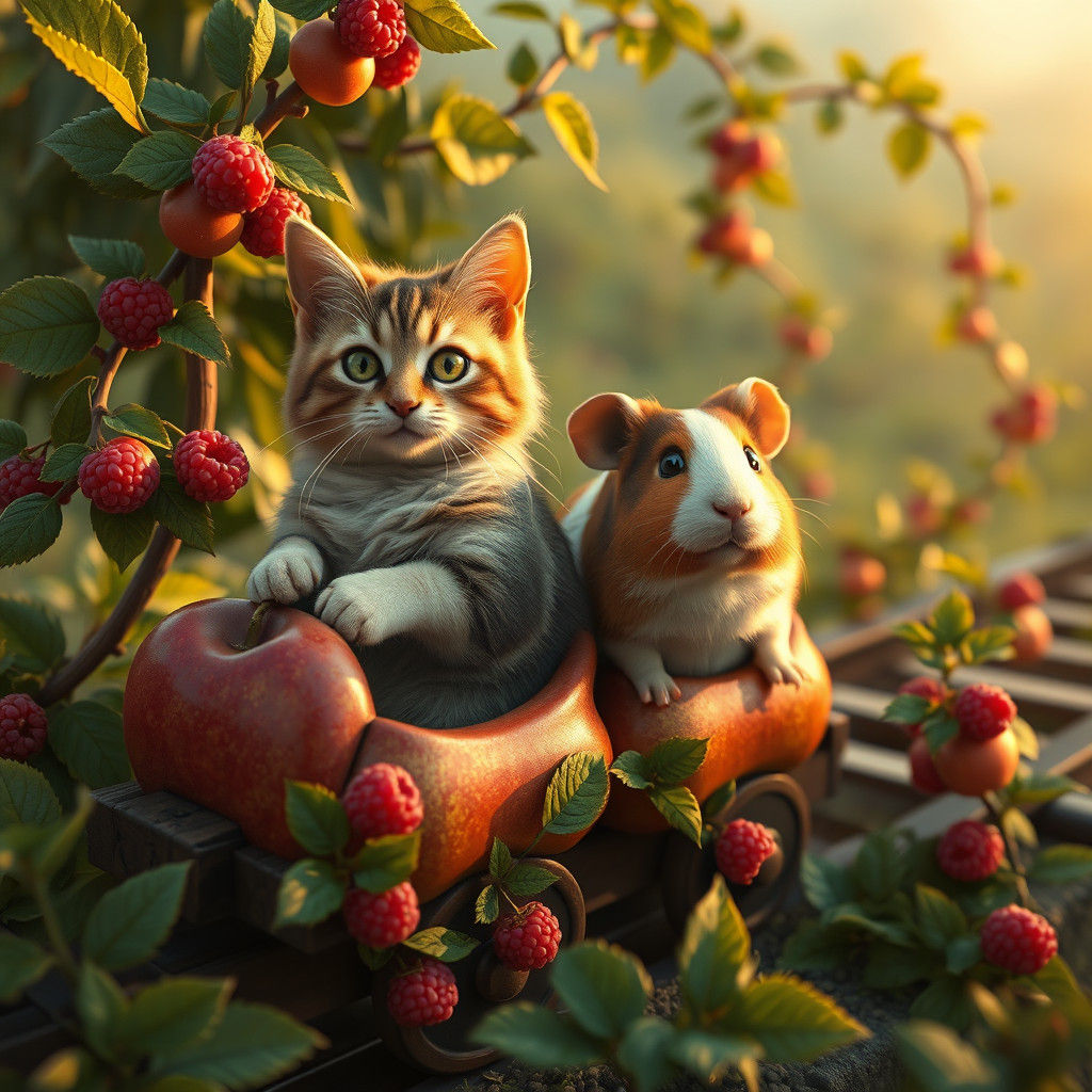 Tabby Cat and Guinea Pig's Fruit Train Journey
