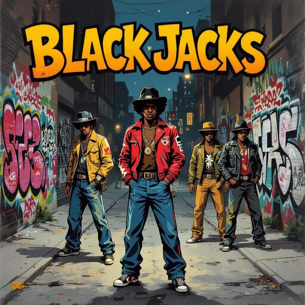 1970s Chicago BlackJacks Gang in Gritty Urban Art Style