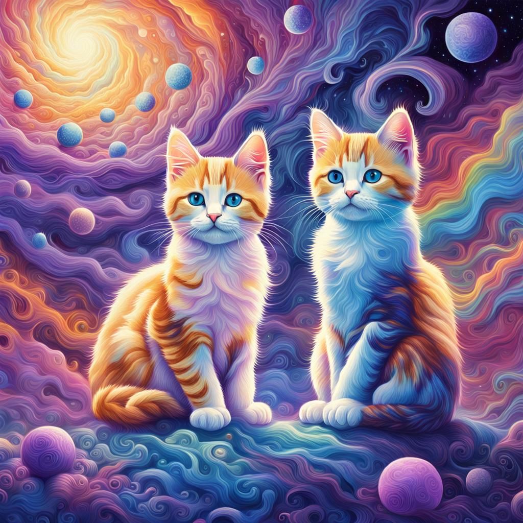 Calico Kittens in a Mystical Cosmic Landscape