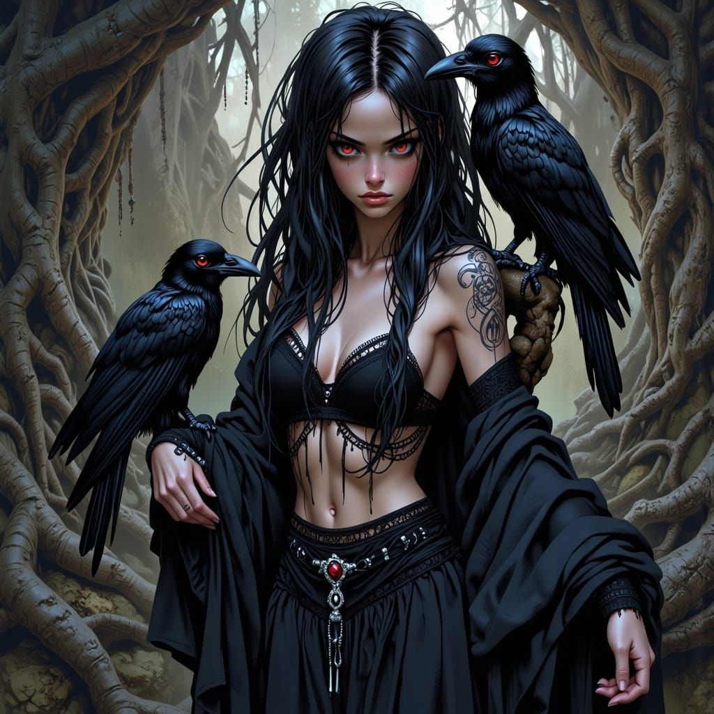 Anime-Style Portrait of a Powerful Raven Mage