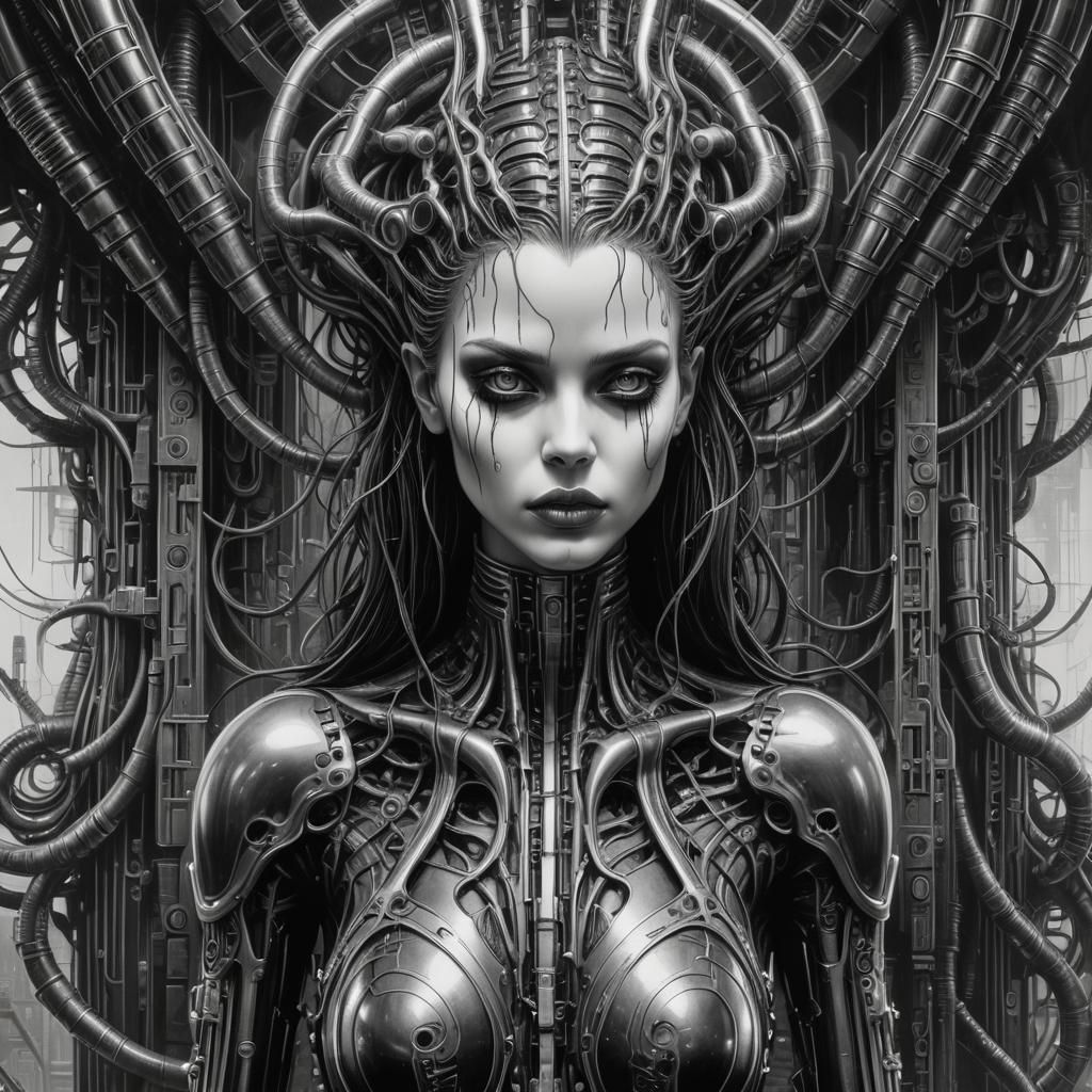 Gothic Cyberpunk Female Portrait in Hyperrealism Style