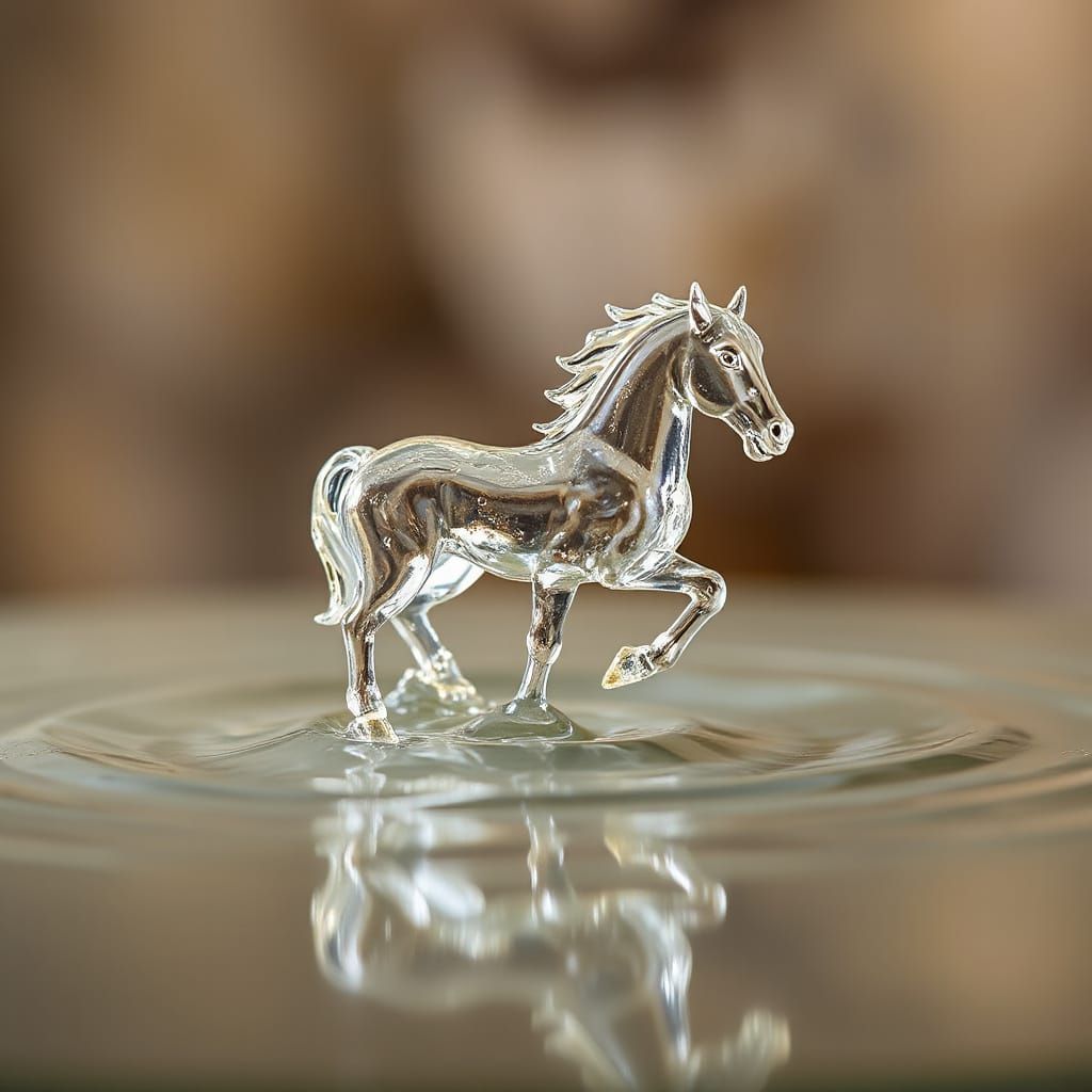 Liquid Horse Sculpture in Water Droplet Splash
