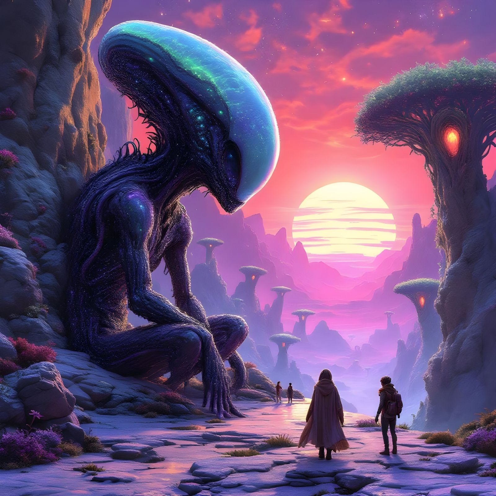 Strange Alien Meditating by Reflective Pond