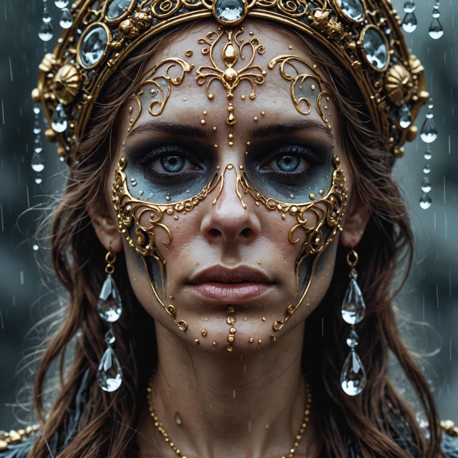 Skull Rain on Russian Woman: Art Nouveau Digital Art