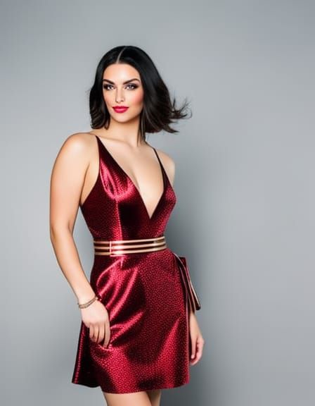 Tattooed Woman in Red Satin Dress, Digital Art