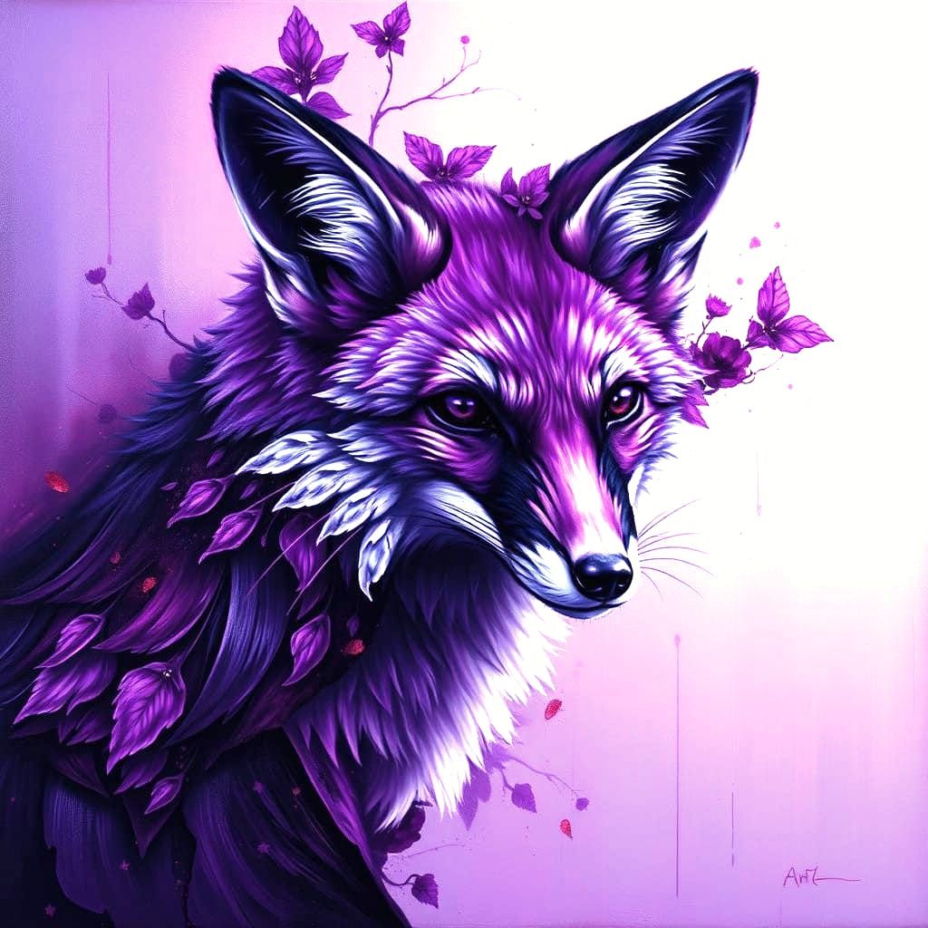 Surreal Oil Painting of a Purple Fox in Chiaroscuro