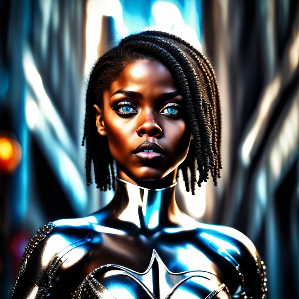 Chrome Superheroine with Mercury Blade in Digital Art