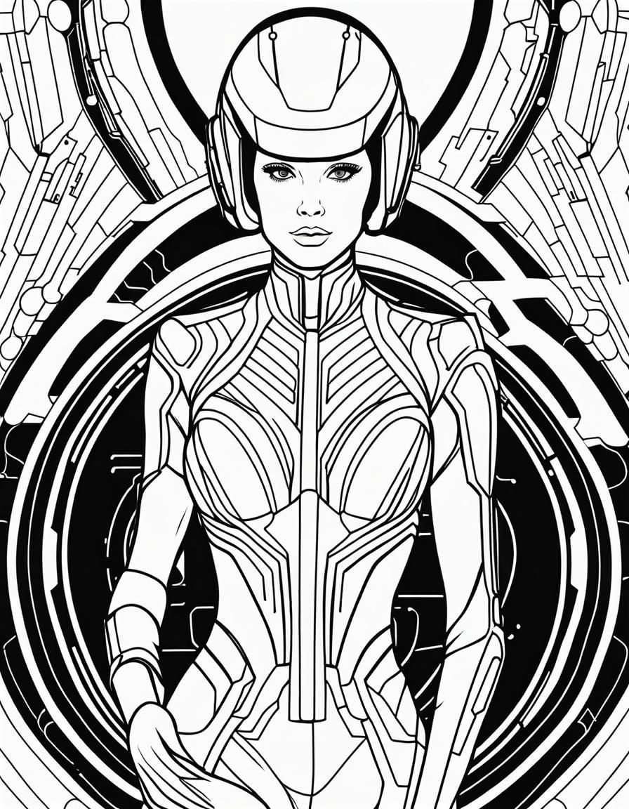 Futuristic Woman with Discus: Tron-Inspired Line Art